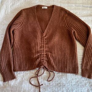 Sophie Rue Anthropologie V-Neck Sweater in Medium Peachy Brown
